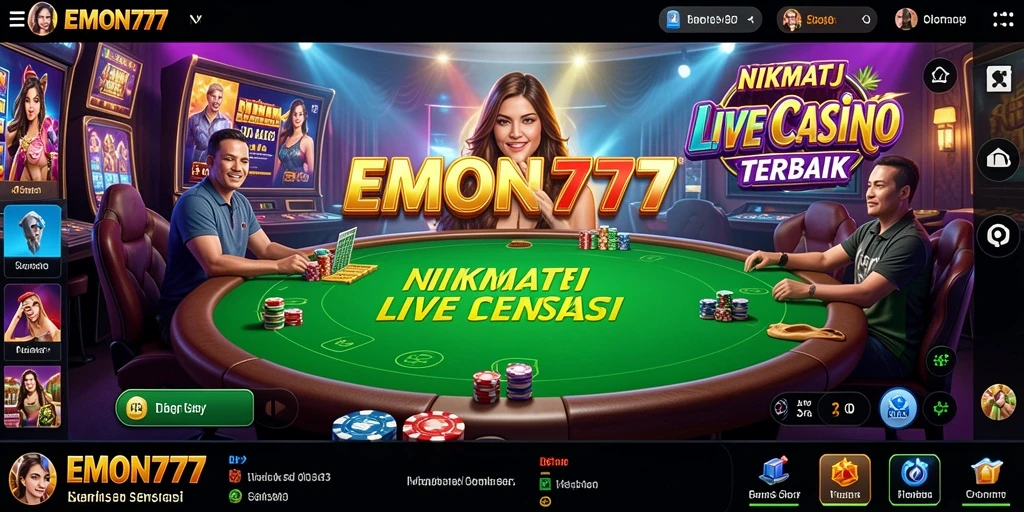 Screenshot EMON777 menampilkan dealer profesional dalam permainan Live Casino.