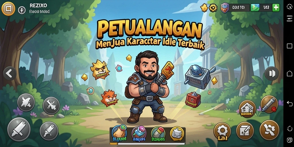 Menampilkan karakter dalam aksi gameplay Idle yang menarik.