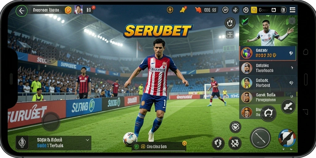 Screenshot SERUBET menampilkan aksi pertandingan sepak bola yang mendebarkan.