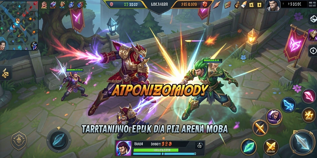 Tampilan aksi seru dalam V21 saat pertarungan di arena MOBA.